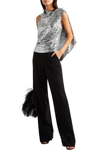 ROLAND MOURET Eugene open-back draped sequined crepe top