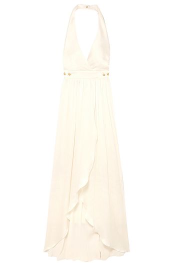 BALMAIN Robe aus plissiertem Seiden-Crêpe mit Zierknöpfen