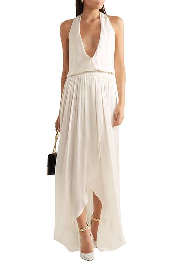 BALMAIN Robe aus plissiertem Seiden-Crêpe mit Zierknöpfen