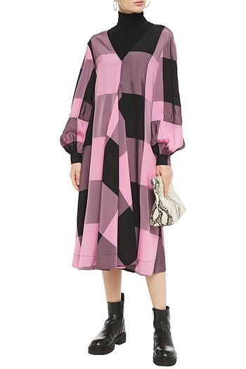 GANNI Midikleid aus Webstoff mit Karomuster