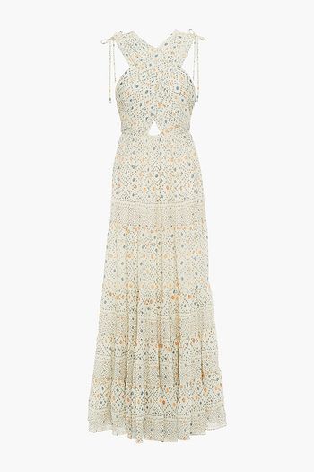ULLA JOHNSON Bedrucktes Maxikleid aus Voile aus einer Baumwollmischung mit Cut-outs und Metallic-Effekt