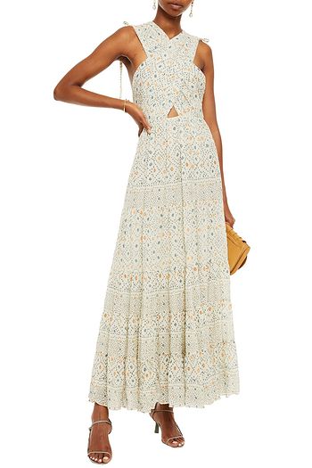 ULLA JOHNSON Bedrucktes Maxikleid aus Voile aus einer Baumwollmischung mit Cut-outs und Metallic-Effekt