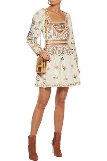 ULLA JOHNSON Adilah verziertes Minikleid aus Twill aus einer Baumwoll-Leinenmischung