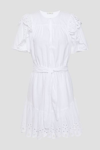 JOIE Safia belted ruffled broderie anglaise cotton mini dress