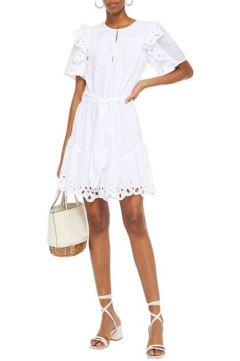 JOIE Safia belted ruffled broderie anglaise cotton mini dress