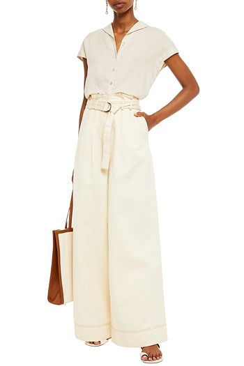 ULLA JOHNSON Rhodes Hose mit weitem Bein aus Gabardine aus einer Baumwoll-Leinenmischung mit Gürtel