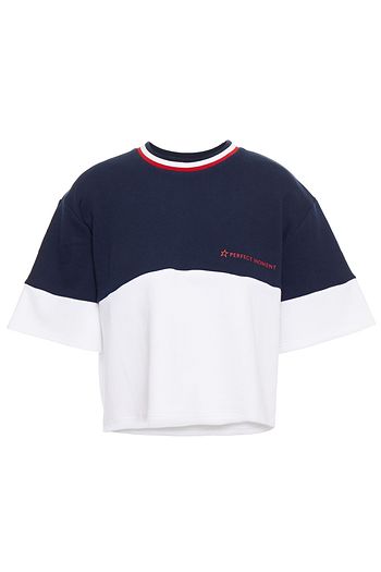 PERFECT MOMENT Cropped two-tone French cotton-terry top