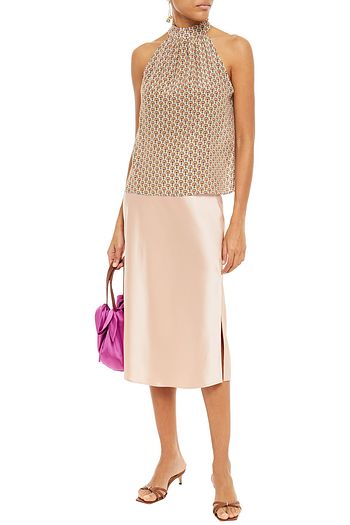 ALICE + OLIVIA Liana gathered printed silk crepe de chine top
