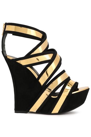 BALMAIN Wedges aus verspiegeltem Leder und Veloursleder