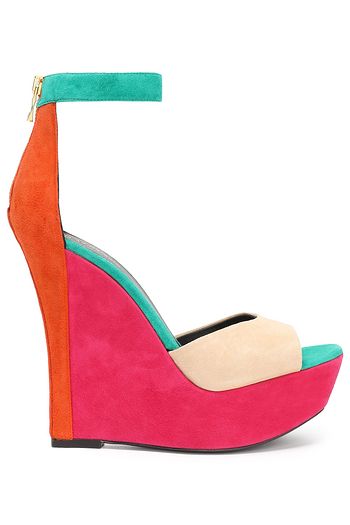 BALMAIN Wedges aus Veloursleder in Colour-Block-Optik