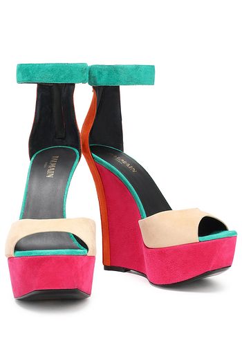 BALMAIN Wedges aus Veloursleder in Colour-Block-Optik