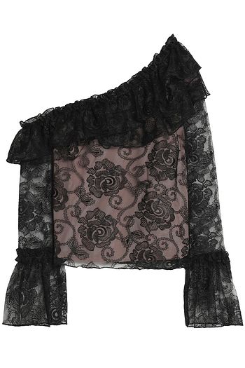 NICHOLAS One-shoulder ruffled embroidered tulle top