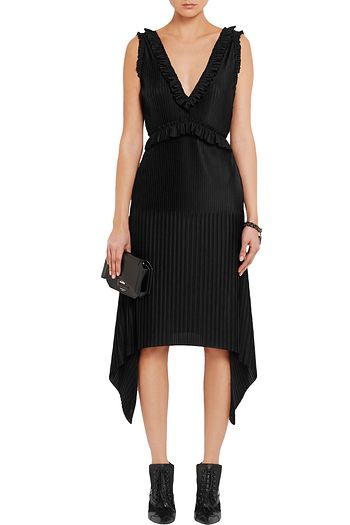 GIVENCHY Pleated midi dress in black stretch-satin