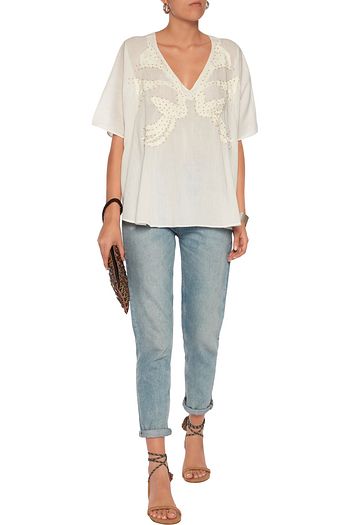 ANTIK BATIK Embroidered and bead-embellished cotton top