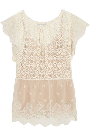 STELLA MCCARTNEY Laney embroidered tulle-paneled cotton-blend Leavers lace blouse