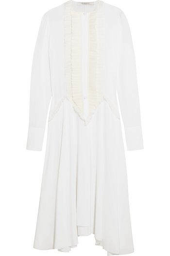 GIVENCHY Ruffled midi dress in white silk crepe de chine
