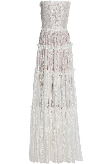 LANVIN Strapless floral-appliquéd lace gown
