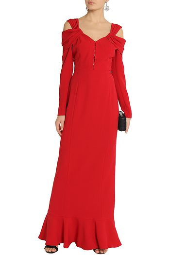 MIKAEL AGHAL Fluted cold-shoulder stretch-crepe gown