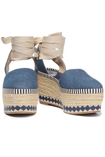 TORY BURCH Lace-up denim platform espadrilles