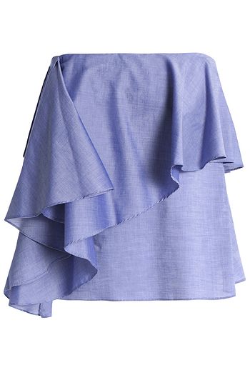 MILLY Strapless ruffled cotton-chambray top