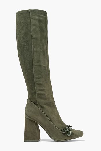 TORY BURCH Addison chain-embellished suede knee boots