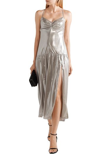 MICHELLE MASON Open-back lamé midi slip dress