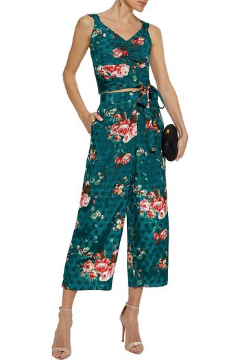 W118 BY WALTER BAKER Brenda tie-front cropped floral-print jacquard top