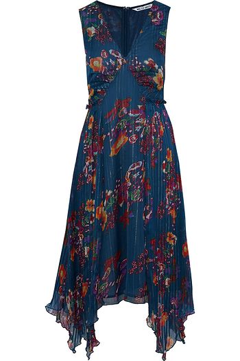 W118 BY WALTER BAKER Teri lamé-trimmed pleated floral-print georgette dress