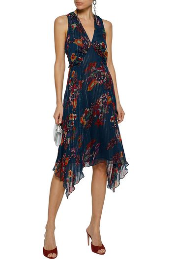 W118 BY WALTER BAKER Teri lamé-trimmed pleated floral-print georgette dress