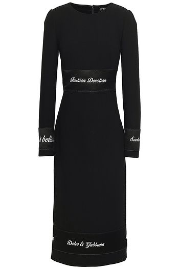 DOLCE & GABBANA Midikleid aus Woll-Crêpe mit Satinbesatz und Stickereien