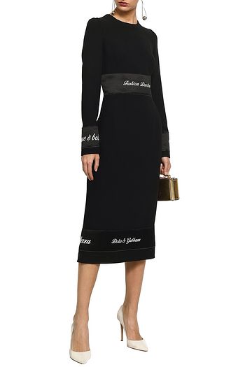 DOLCE & GABBANA Midikleid aus Woll-Crêpe mit Satinbesatz und Stickereien