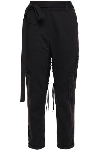 SAINT LAURENT Lace-up cotton and linen-blend tapered pants