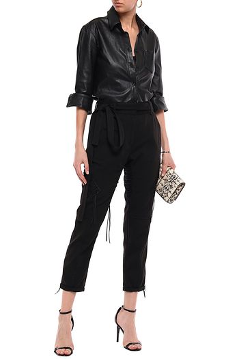 SAINT LAURENT Lace-up cotton and linen-blend tapered pants