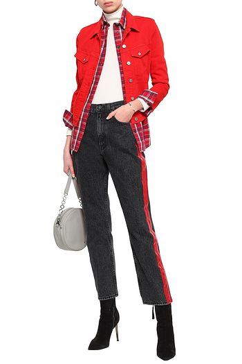 RAG & BONE Hoch sitzende Cropped Jeans mit schmalem Bein und Lederbesatz
