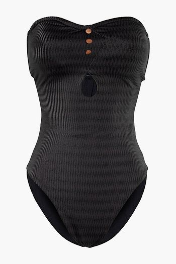 ONIA Edith cutout metallic stretch-jacquard bandeau swimsuit