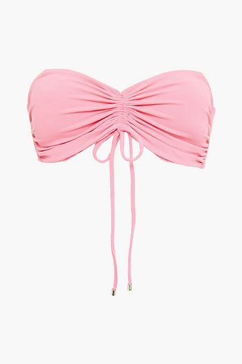 NICHOLAS Ruched stretch-piqué bandeau bikini top