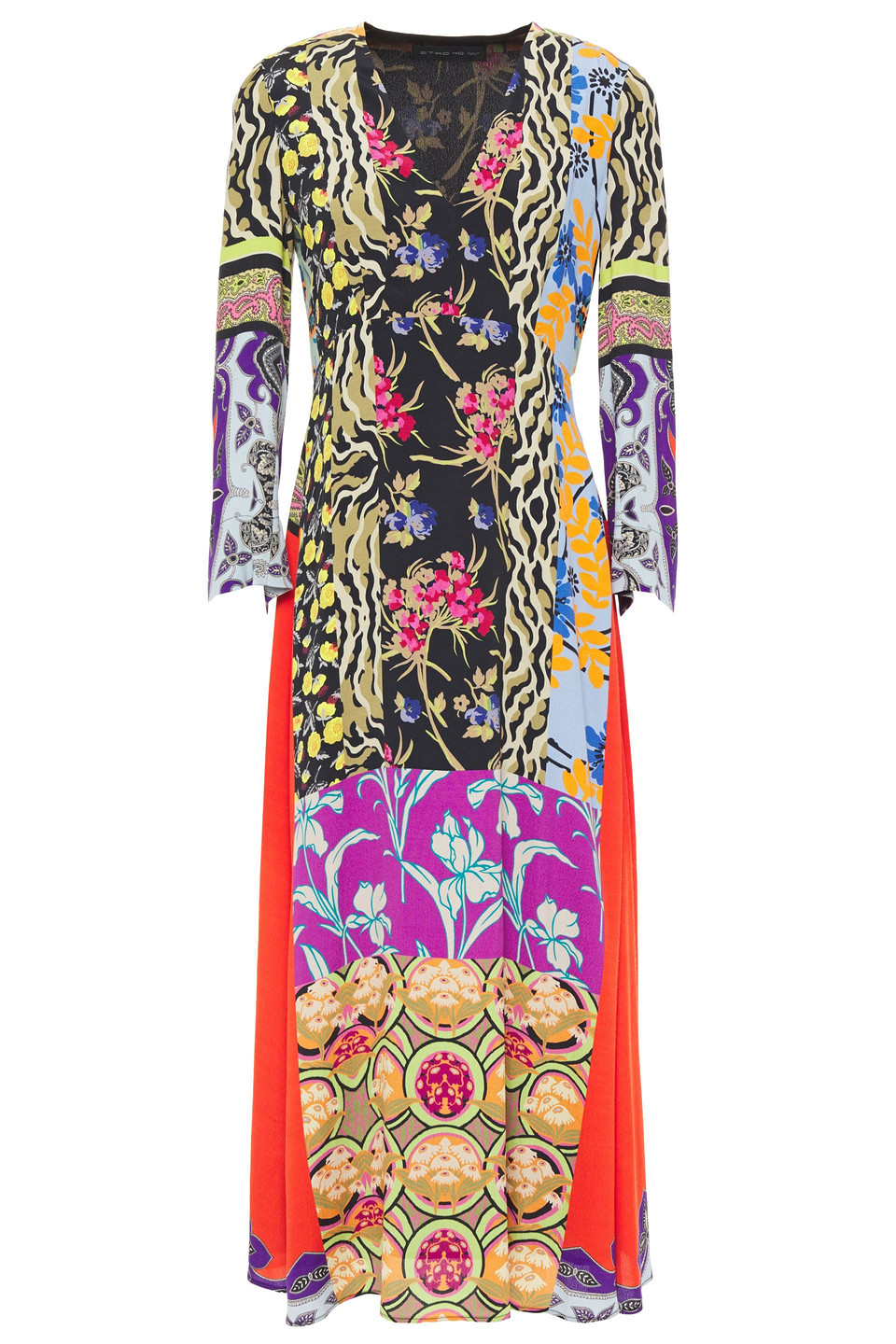 Woman Patchwork-effect Printed Crepe De Chine Midi Dress