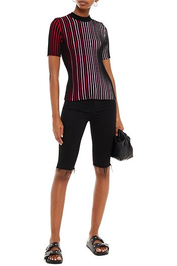 PACO RABANNE Striped ribbed cotton top