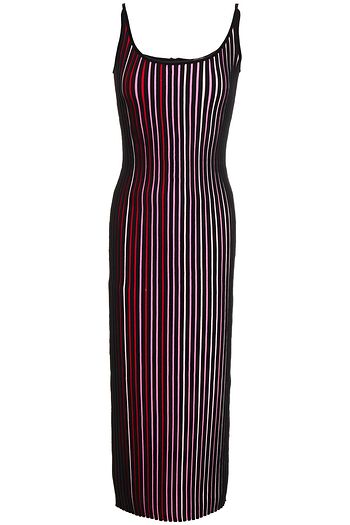 PACO RABANNE Striped ribbed cotton midi dress