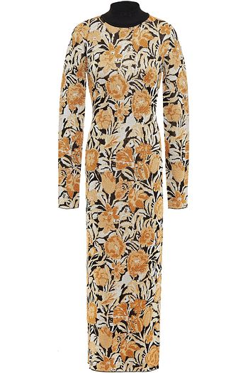 PACO RABANNE Metallic jacquard-knit turtleneck midi dress