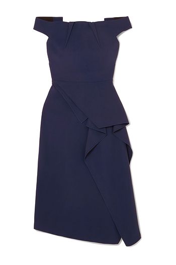 ROLAND MOURET Arch off-the-shoulder draped crepe midi dress