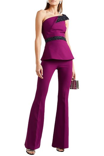 SAFIYAA Vanida one-shoulder crystal-embellished crepe top