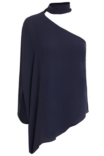 HALSTON One-shoulder tie-neck crepe top
