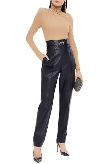 ALEXANDRE VAUTHIER Crystal-embellished belted leather tapered pants