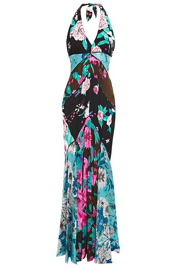 DIANE VON FURSTENBERG Noelle patchwork floral-print jacquard halterneck gown