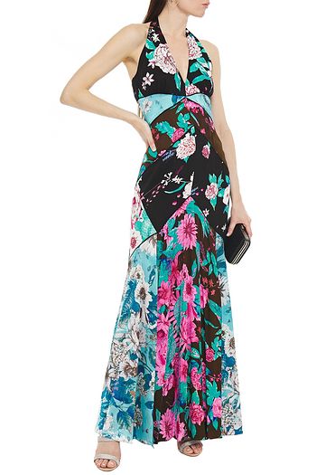 DIANE VON FURSTENBERG Noelle patchwork floral-print jacquard halterneck gown