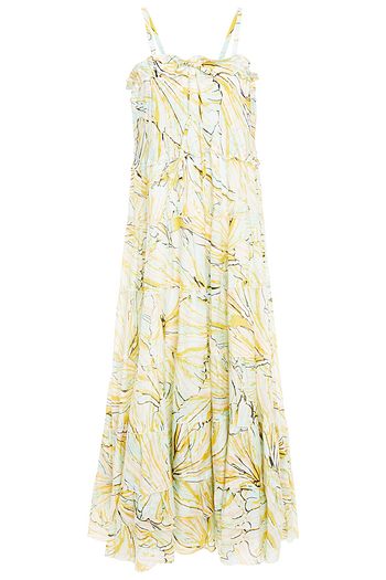 DIANE VON FURSTENBERG Bedrucktes Maxikleid aus einer Baumwoll-Seidenmischung mit Rüschen