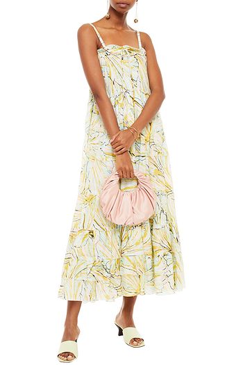 DIANE VON FURSTENBERG Bedrucktes Maxikleid aus einer Baumwoll-Seidenmischung mit Rüschen
