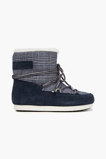 MOON BOOT Far Side Low lace-up checked woven and suede snow boots