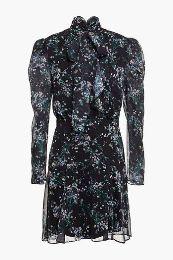 RACHEL ZOE Pussy-bow floral-print georgette mini dress